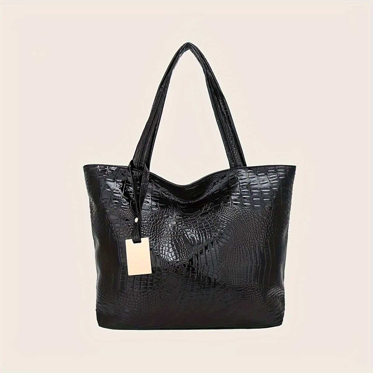 

Women's Crocodile Pattern Tote Bag, Large Capacity Shoulder Handbag With Metal Pendant, Casual Pu Leather Shopping Bag