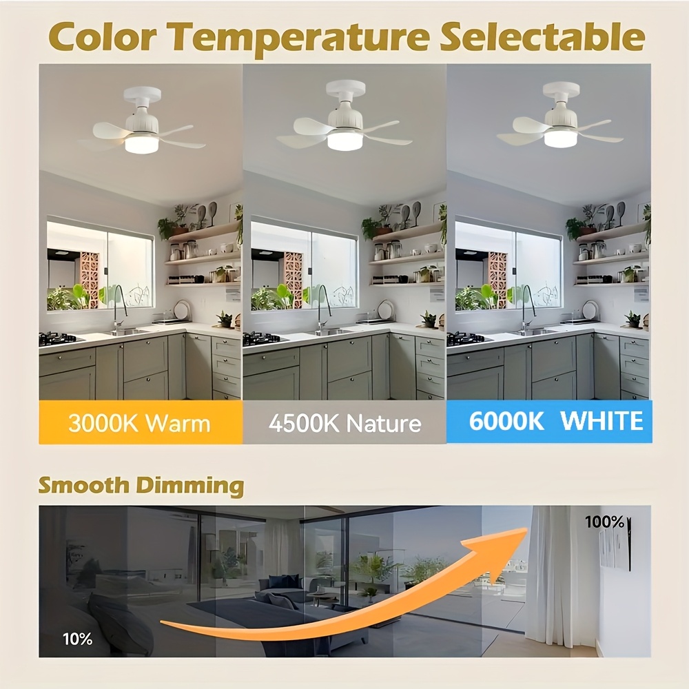 2pièces AOSUI Lumières modernes de ventilateur de plafond avec fonction de mémoire et télécommande - Design à 5 pales à 3 vitesses, base E27/E26, 44.96 cm prise blanche pour cuisine, chambre, entrepôt et petites pièces, éclairage LED, installation facile, idée de cadeau parfaite, luminaire de ventilateur de plafond, éclairage d'entrepôt, design lumineux élégant, luminaires durables