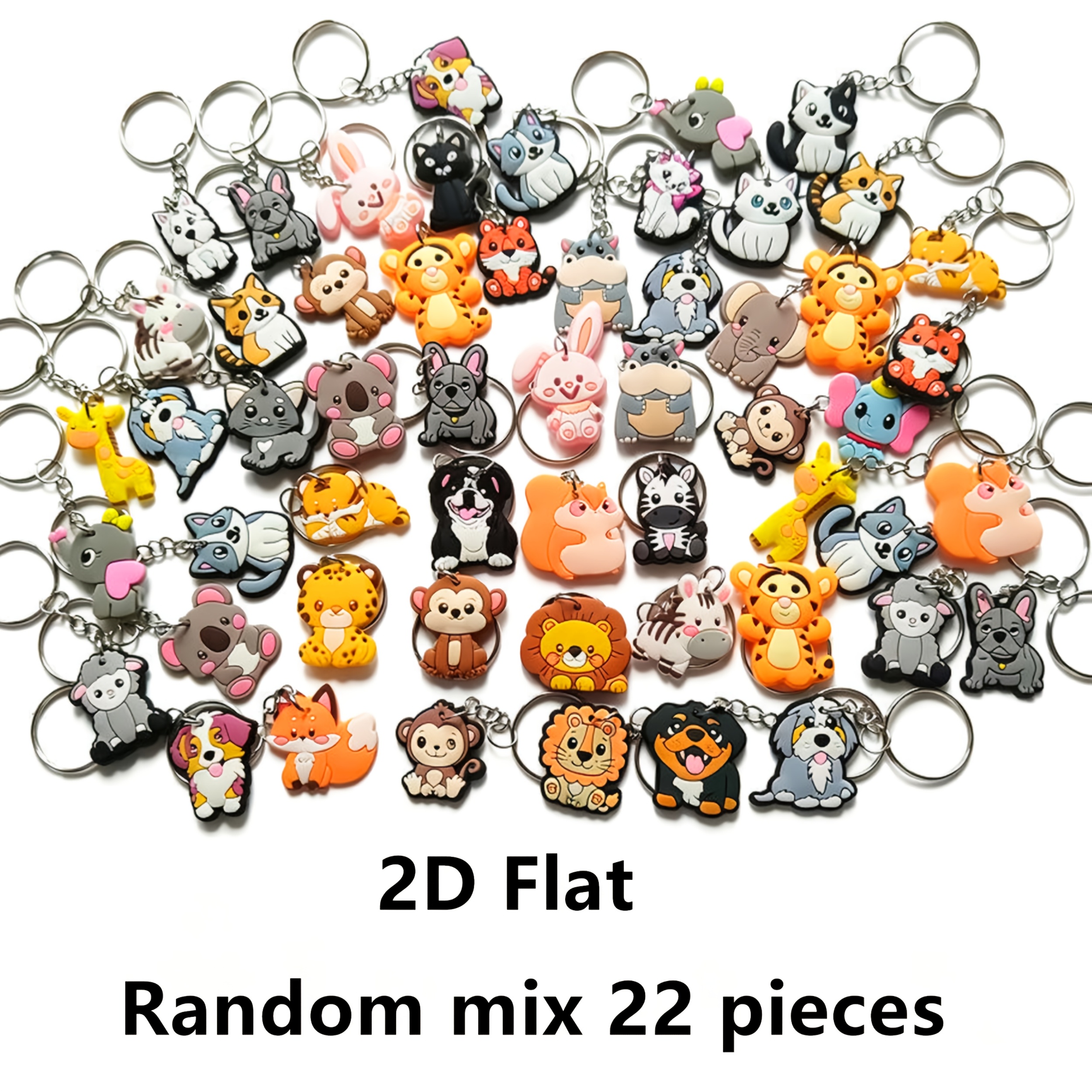 TEMU 2D, Regalo para Ella/Él, surtido aleatorio de 22 piezas, juego de llaveros de PVC planos 2D de animales para , diseño y elegante, accesorio para