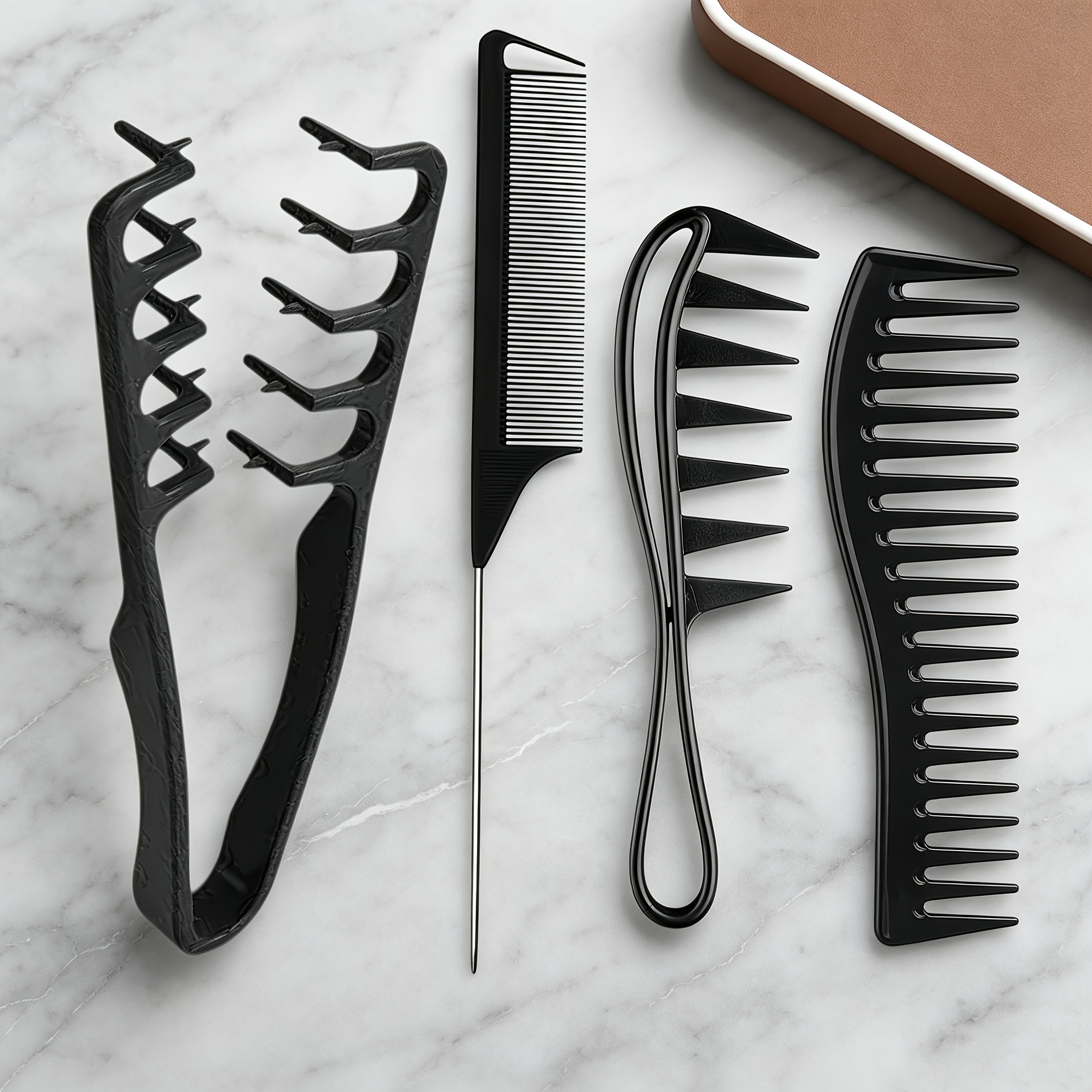TEMU 4pcs Set Of Professional Plastic Hair Styling Tools, Including Wide-toothed Comb, Mouse Tail Comb, Curling Iron Comb, Suitable For Salons And