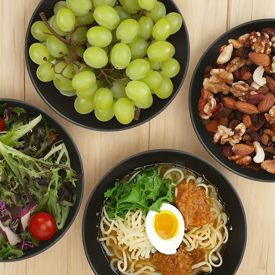 12/6pcs Black Plastic Dinner Bowl Set, Round 26oz, Kitchen Unbreakable Bowls, Perfect for Home Kitchen Restaurant Cafeteria, Microwave Safe, Dishwasher Safe, Salad Soup Ramen Snacks Rice, Reusable Salad Bowl Set, Lightweight Durable Easy To Clean St