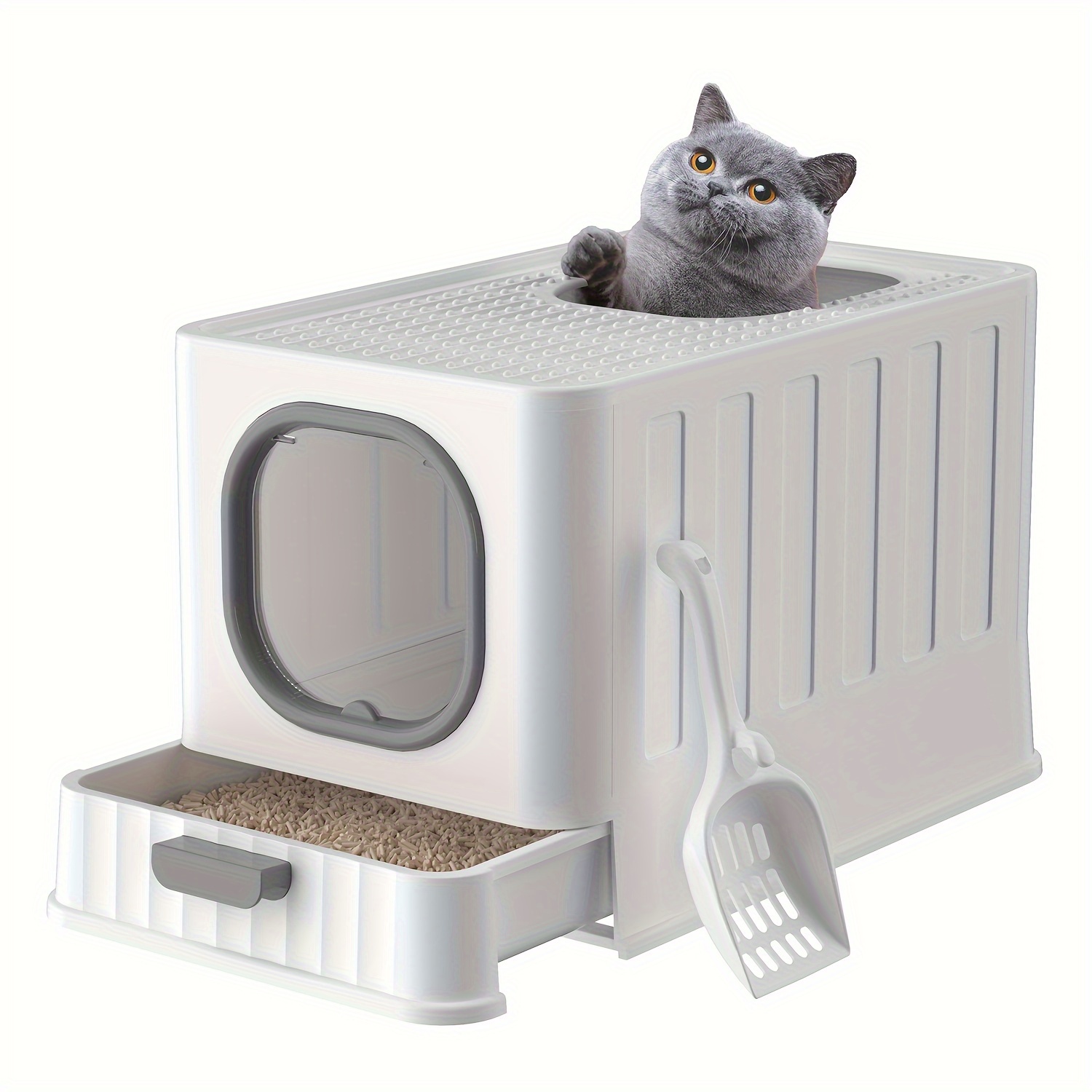 

1pc Fully Enclosed Cat Litter Box With Drawer, Top-entry Anti-splash Kitty Toilet, Odor Control Cat Pan, Sand Leakage-prevention, Suitable For Medium & Small Cats, Pet Supplies