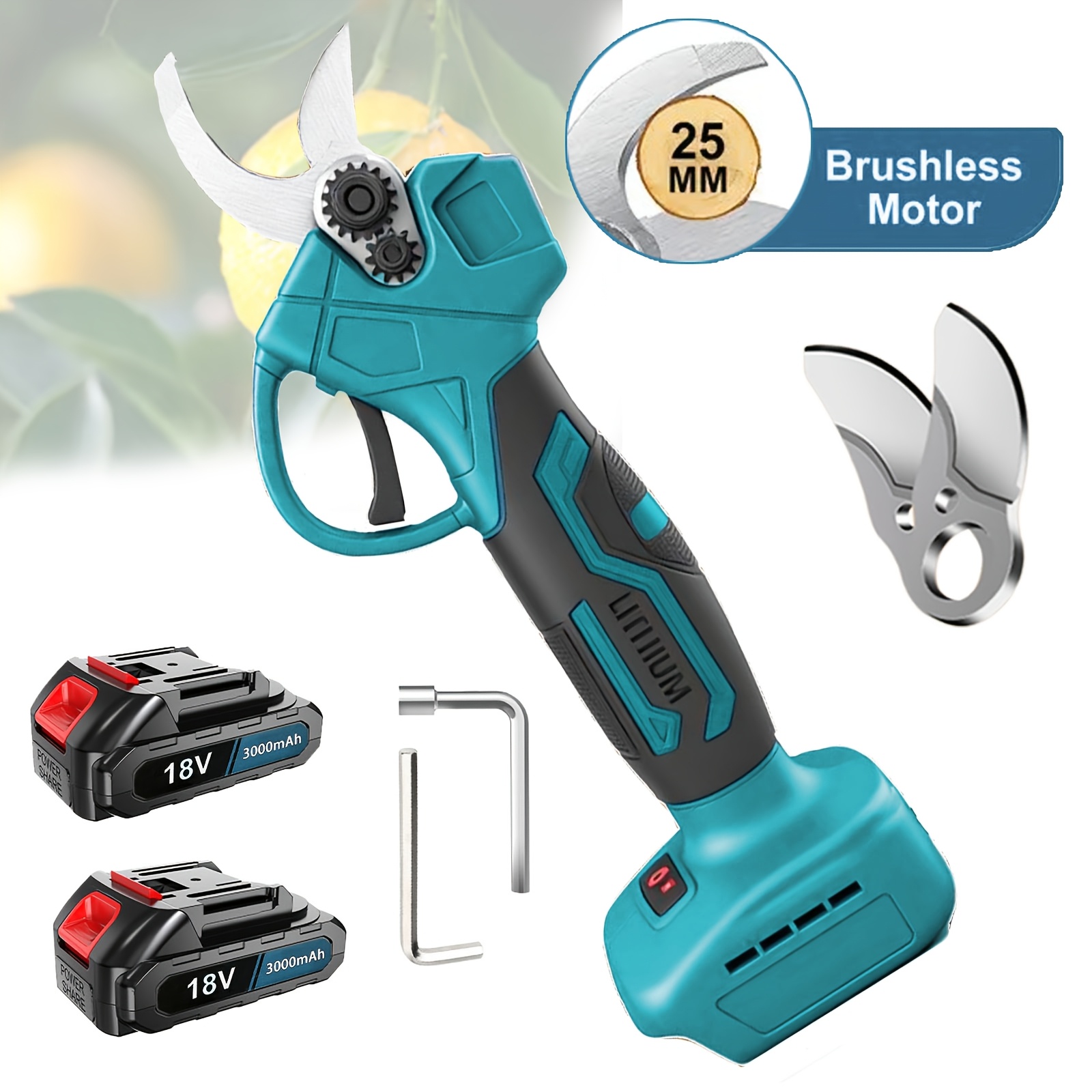 Image of 18v/450w Brushless Electric Pruning Shears Scissors, Electric Gardening Shears With 2x 3000mah Batteries, Safety Switches, Cordless For Garden, , Ranch, Gardening Tools
