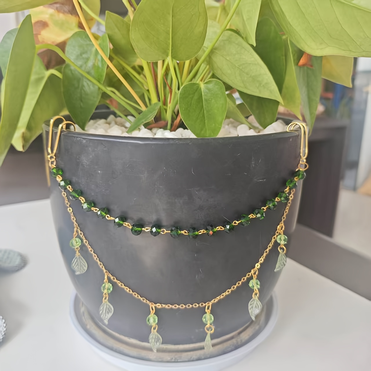 TEMU Green Plant Pot Hanging Chain Decoration Leaf Bead Planter Pendant, Hanging Of Flower Pot, Natural Atmosphere To Ordinary Flower Pots, Suitable