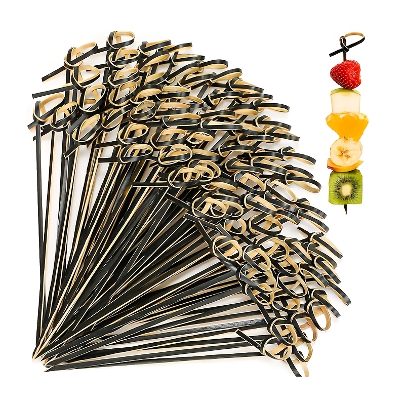 Image of 150/300pcs Bamboo Picks Handcrafted Food Decor Sticks With Ring For Drinks Appetizers Theme Parties And Snacks (black)