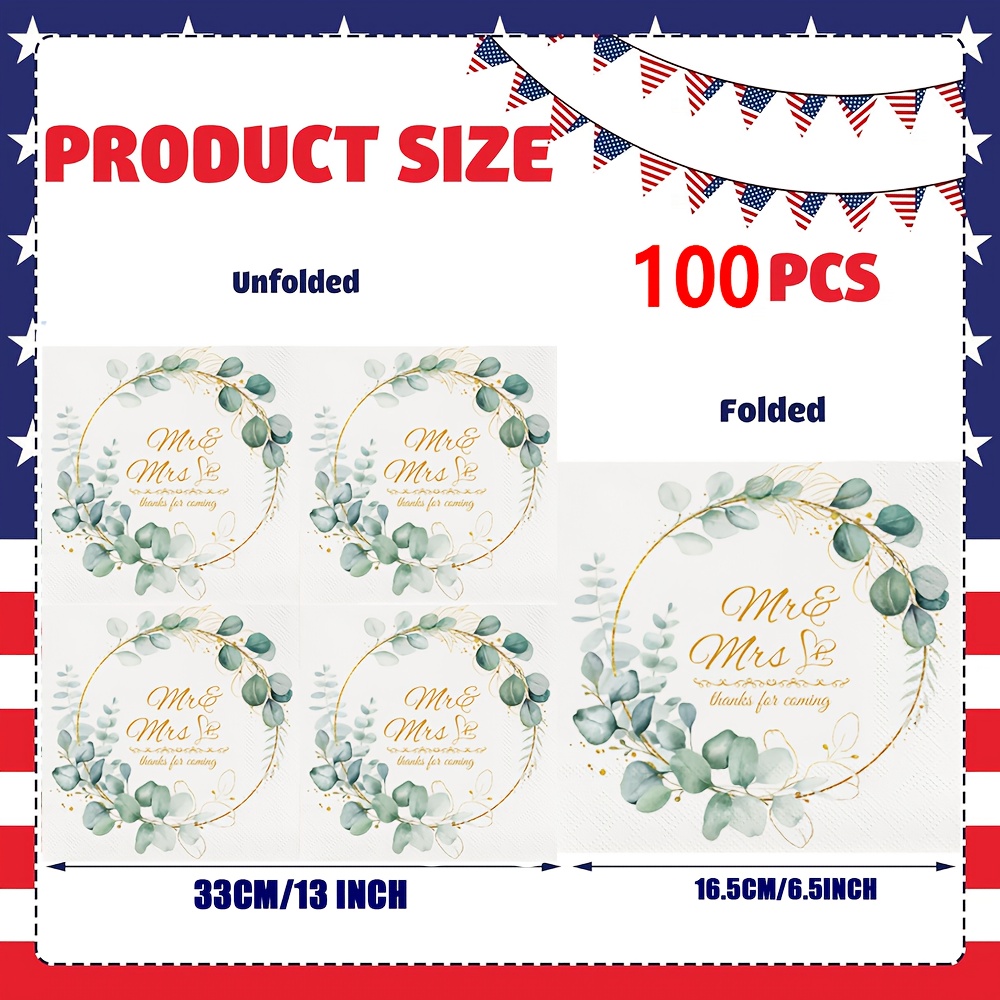 E-shop 100 Stück Hochzeits Servietten Brautparty Servietten Empfang Hochzeit Cocktail Servietten für Herr & Frau Tischdekorationen Verlobungsfeier