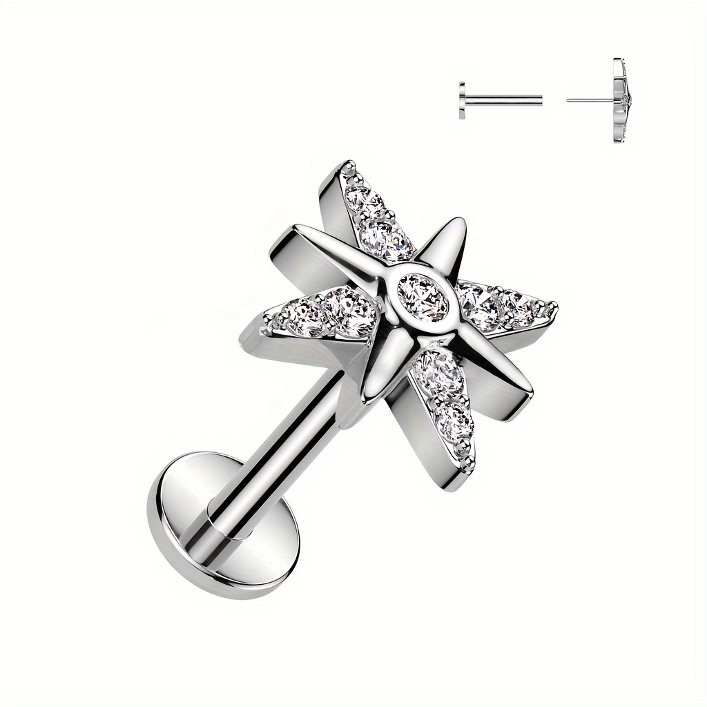 Image of 1pc Shimmering Star Piercing Ear Bone Stud Ear Helix Stud Lip Stud With Synthetic Zirconia, Fine Needle Press-in Insert Piercing Ear Jewelry Lip Jewelry Human Piercing Jewelry Date Gift