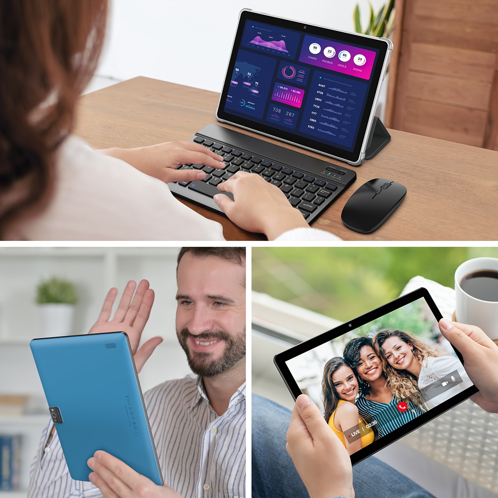 Android 13 2-in-1 Tablet with Keyboard, 4 Core Processor, 10.1 Inch, 7(3+4)GB RAM+64GB ROM, 1TB Expandable Storage, 6000mAh Battery, 5G WiFi 6, 2MP+8MP Dual Camera, 1280 * 800 FHD IPS Screen, Comes with Keyboard, Case, Stylus, And Pen.Stylus Without Electricity