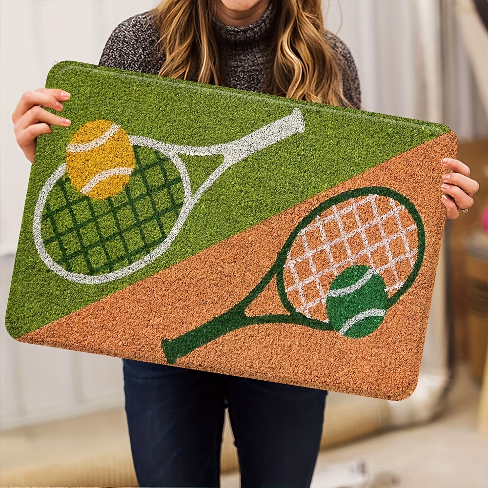 TEMU 1pc Decorative Tennis Print Flannel Doormat, Non-slip, Thickened, Absorbent Welcome Mat, Suitable For Entrance, Bedroom, Or Balcony Home Decor,