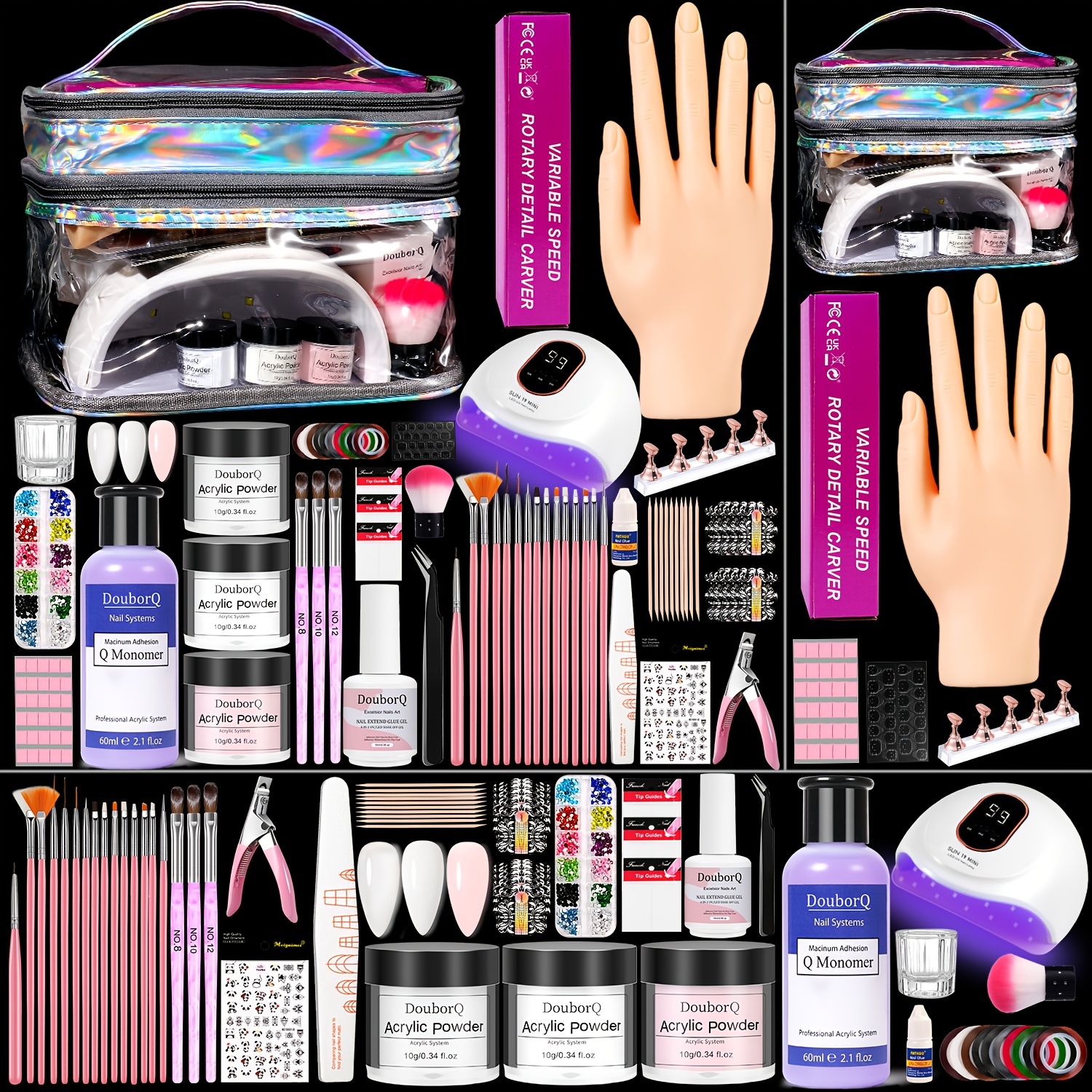 TEMU Acrylic Beginner Nail Kit: Professional Nail Acrylic Powder Liquid Set, With Practice Drill U V Lamp Makeup Bag, Suitable For Salon Families