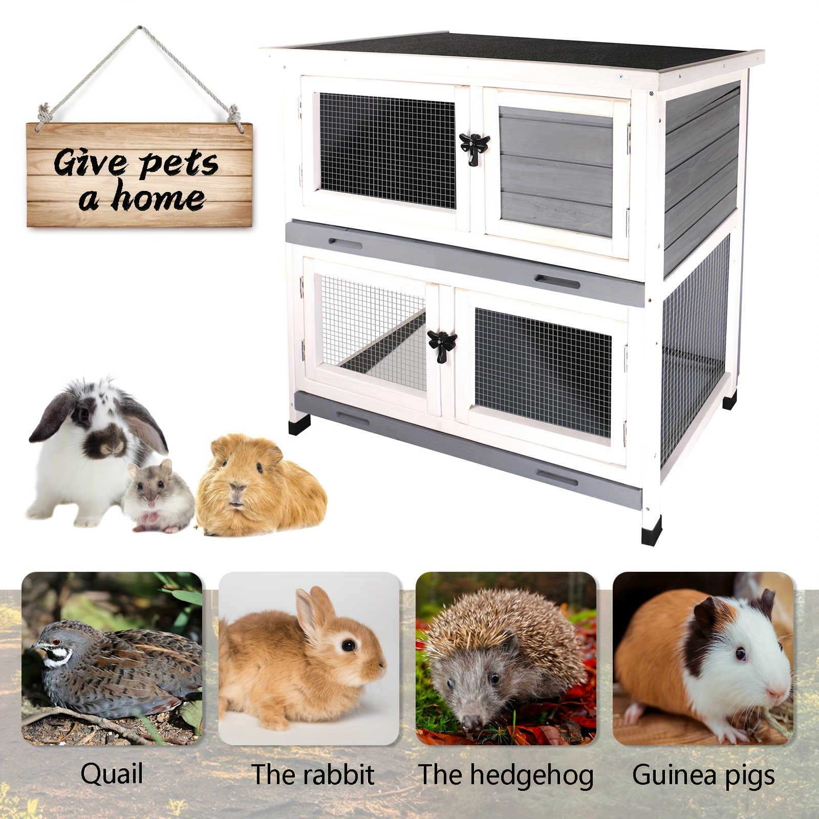 rabbit hutch rabbit cage outdoor indoor bunny cage with ventilation door removable tray waterproof roof wood house pet cage for small animals