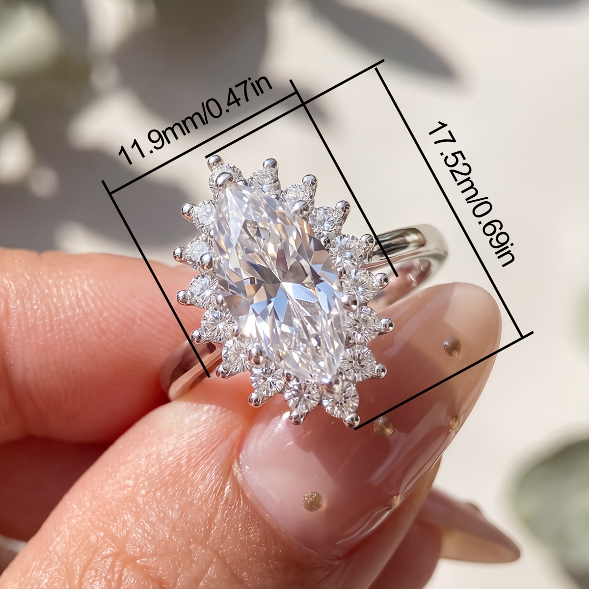 Women's Marquise Halo Engagement Ring, Luxurious Wedding Gift
