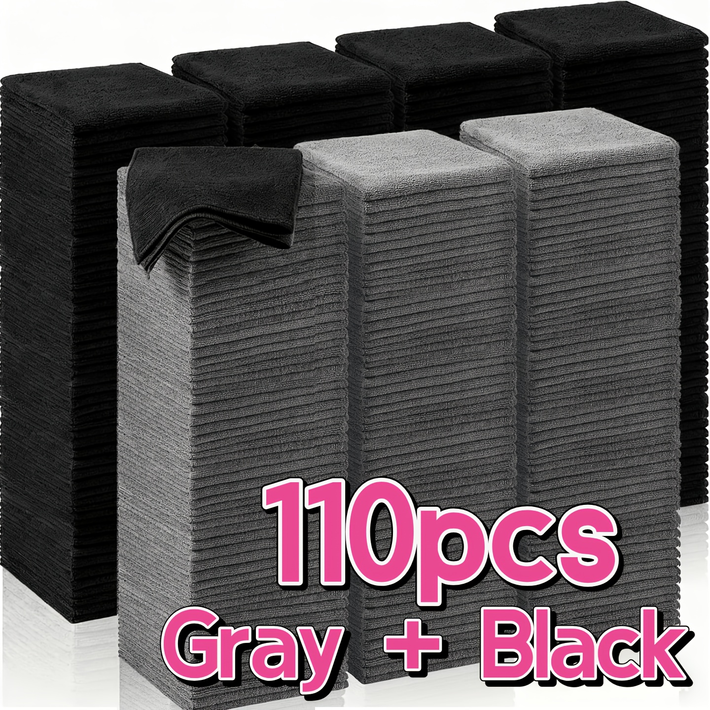 110pcs Gray & Black Microfiber Cleaning Cloths, , Fade-resistant, Absorbent, Soft And Durable. Ideal For Car Care, Home Cleaning, Kitchen Use, Deep Cleaning, Stove Wiping, Patio And More.