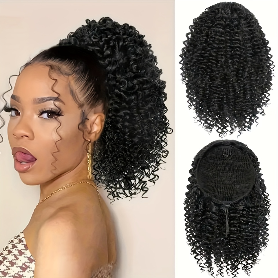 Short Ponytail Extensions For Women 10 Inch Drawstring Curly Ponytail With 2 Clips Synthetic Afro Drawstring Ponytail Extensions