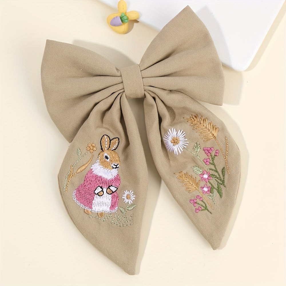 TEMU 1pc Embroidery Bow Clip For Girls Cute Rabbit Bow Hairpin Fashion Hair Accessories For Girls Easter Ramadan Spring Summer
