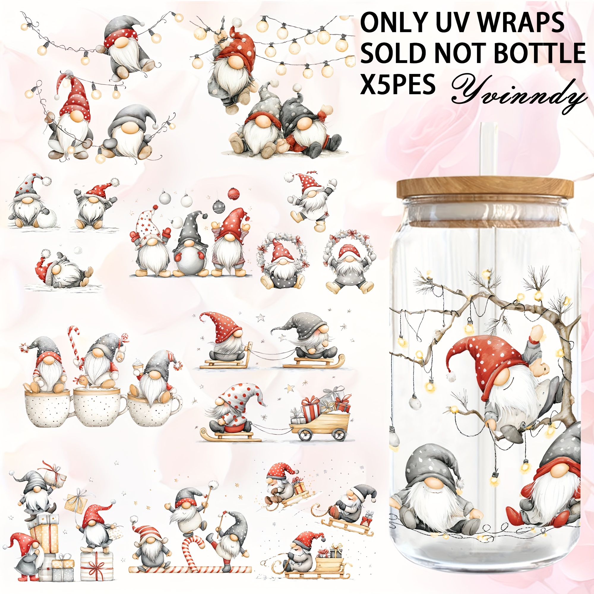 Image of 5pcs Funny Little Dwarf Uv Dtf Transfer Paper Waterproof And Scratch Resistant Transfer Paper Suitable For 16oz Cups Bottles Computer & Home Decoration Beautiful Ladies Transfer For Diy Craft