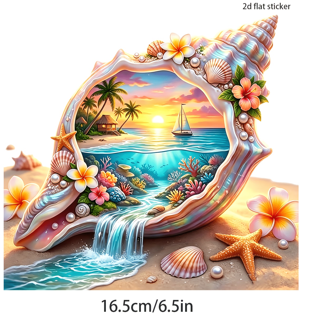 TEMU Autocollant Plat 2D, Autocollant Plat 2D : de sur une Plage avec de , Autocollant de Voiture , Autocollant Imperméable en Vinyle de Qualité