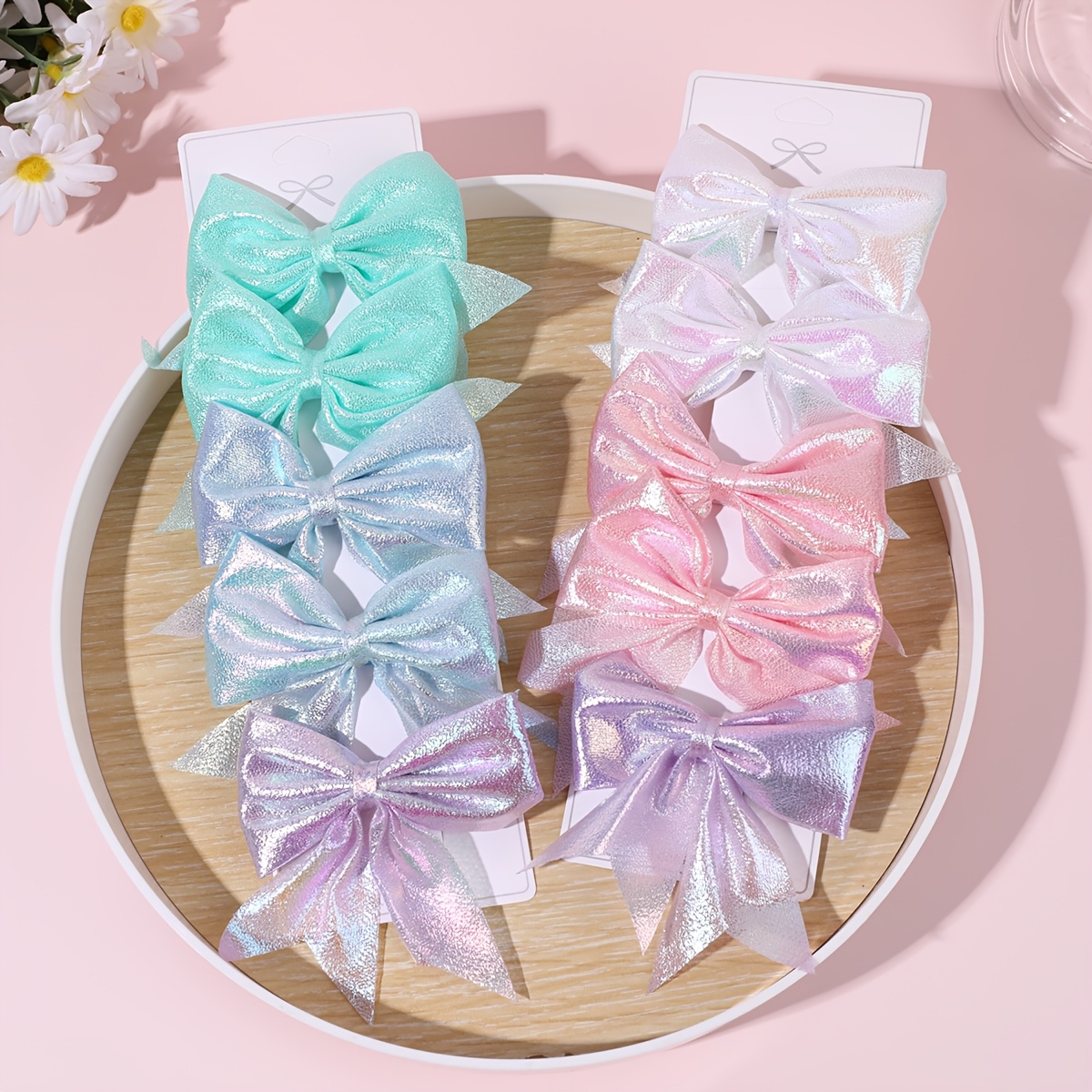 TEMU 10pcs Glitter Hair Bow Clips For Women Bow Hair Barrettes For Gifts Elegant Accessories For Daily Date, Spring Party, , Back To School Wear