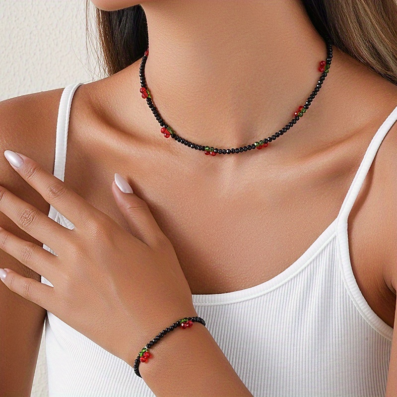 Artificial Crystal Cherry Necklace and Bracelet Set
