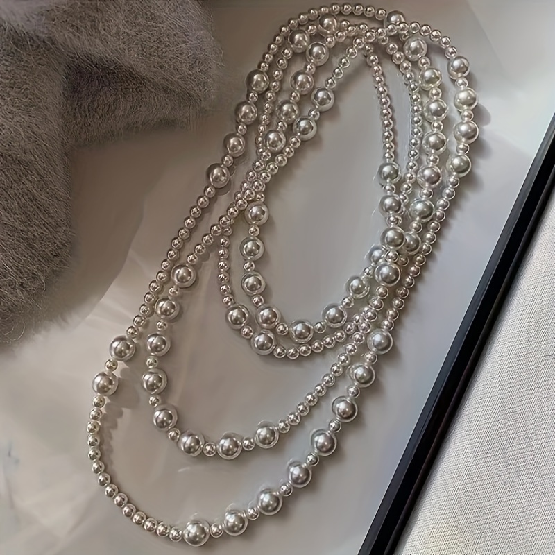 TEMU Elegant Pearl Necklace - & Chic, Layering Or Knotting, Ideal Gift For Her, Handmade, Size Deviation, Warehouse Do Not