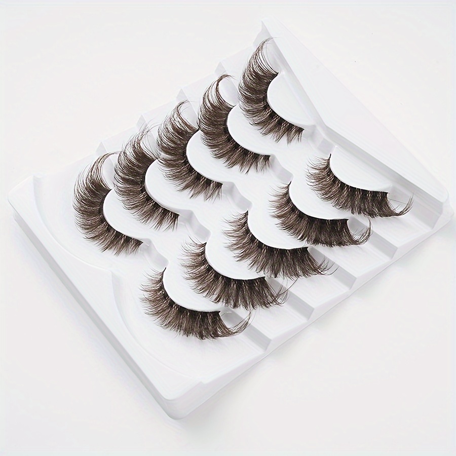 5 Pairs Of European And American Series Eye Tail Extended Eyelashes, 1pc Slim Stem Brown Eyelashes