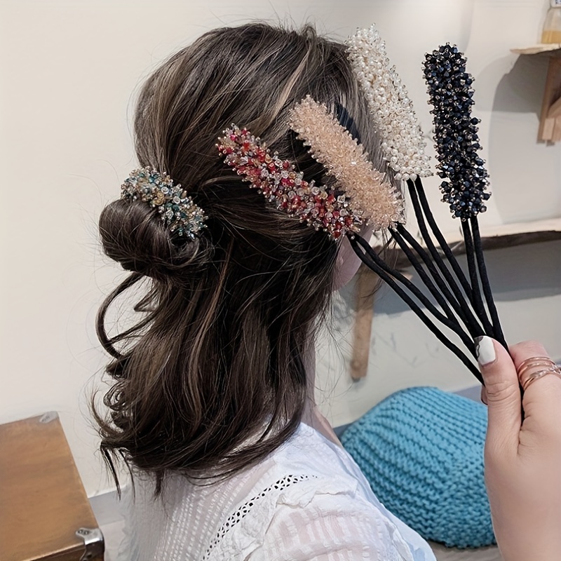 a korean style artificial crystal beaded hair bun maker a lazy tool for   a messy bun   fluffy hairstyles for women Product details 0