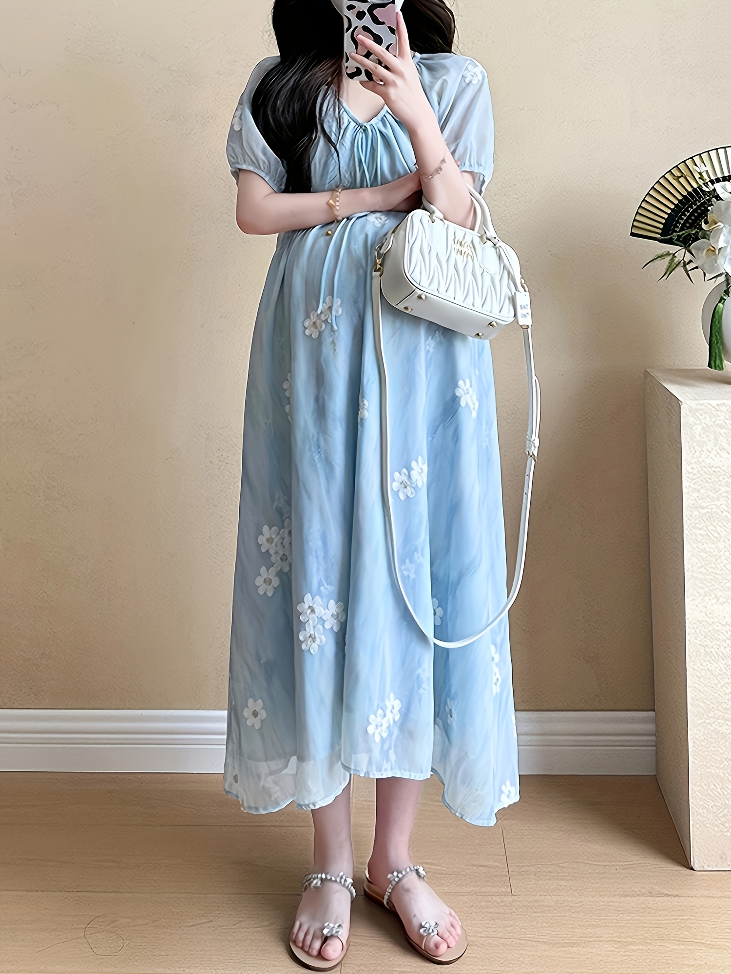 black embroidered flower dress Watercolor Floral Print Poplin Maternity Maxi Dress Multi Floral XL main image 0