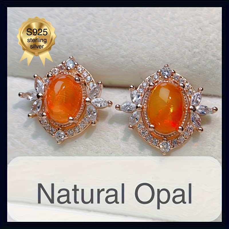 TEMU 1 Pair 6×8mm Opal Stud Earrings S925 925 Jewelry | Play-of-color | Y2k Style | Father's Day·mother's