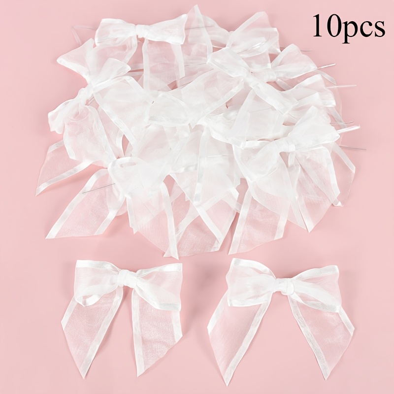 Image of 10pcs Elegant White Mesh Bows - Perfect For Weddings, Birthdays, Christmas & Holiday Decorations | Diy Gift Wrapping Supplies, Bows For Gift Wrapping