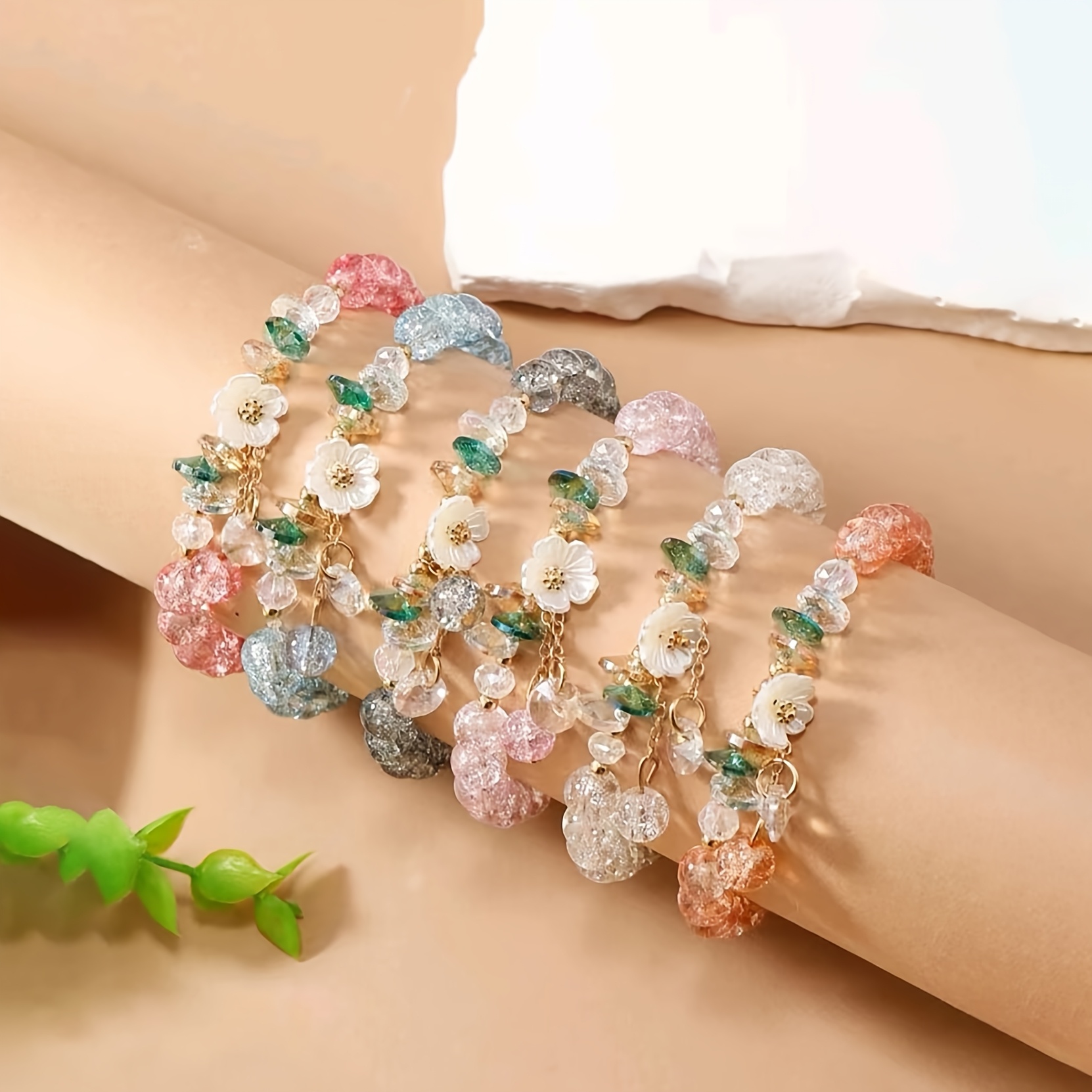 

Set Of 6 -style Floral Glass Beaded Bracelets For Women - Adorable And Trendy - Fashionable And Stretch Bracelets Use, For .