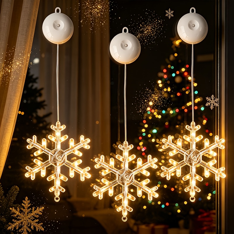 TEMU Set da 3 Luci a Natalizie a , Lampada Decorativa Natalizia per Finestre a Batteria, Illuminazione Festiva per Interni per Casa, Feste e