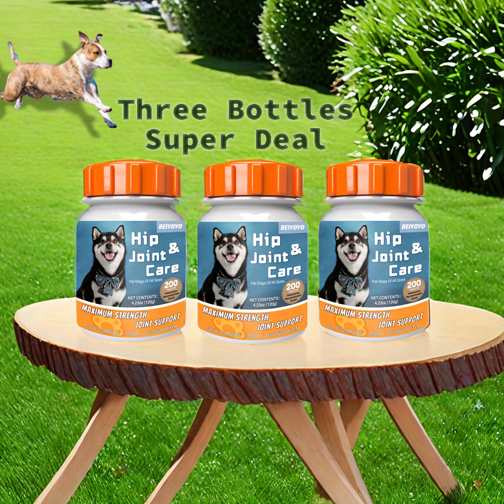 

Pet Friendly Flavor/ For All Breeds | 3 Bottles, Super Deal// Canine Hip & Joint Supplement With Glucosamine, Chondroitin, Hyaluronic Acid & Green Mussel | 200 Tablets/bottle