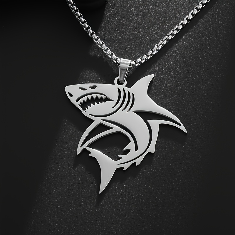 

Funky Style Shark Pendant Necklace For Men - 304 Stainless Silhouette Charm With No Plating - Trendy Unisex Shark Jewelry Accessory