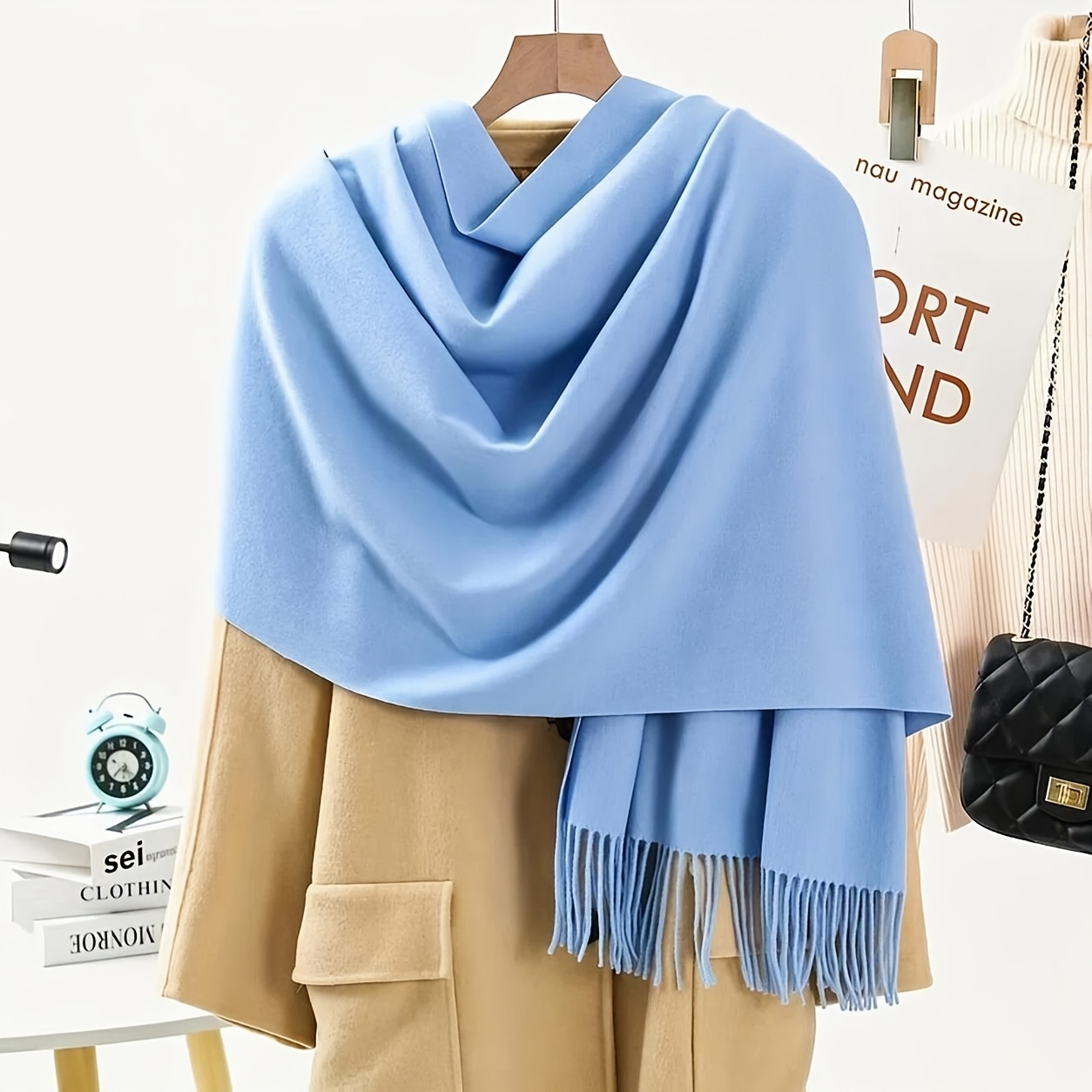 TEMU 1pc Women's Cashmere Shawl Scarf - Luxurious Winter Wrap, Thick Warm Coat Neck Scarf