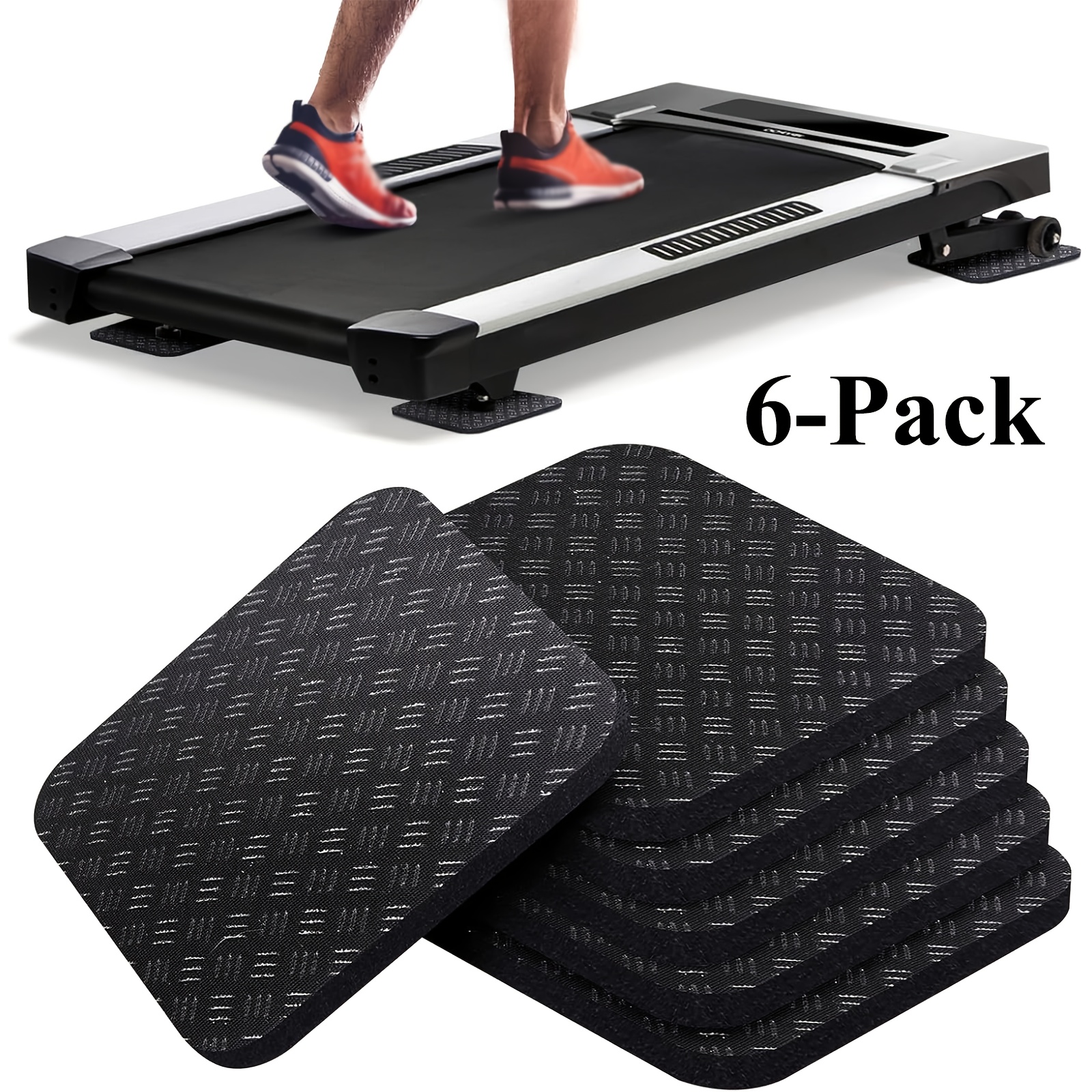 TEMU 4/6 Pack High-density Silicone Treadmill Mat - Shock-absorbing Fitness Floor, Double-sided Non-slip Suitable For Treadmills, Ellipticals, ,
