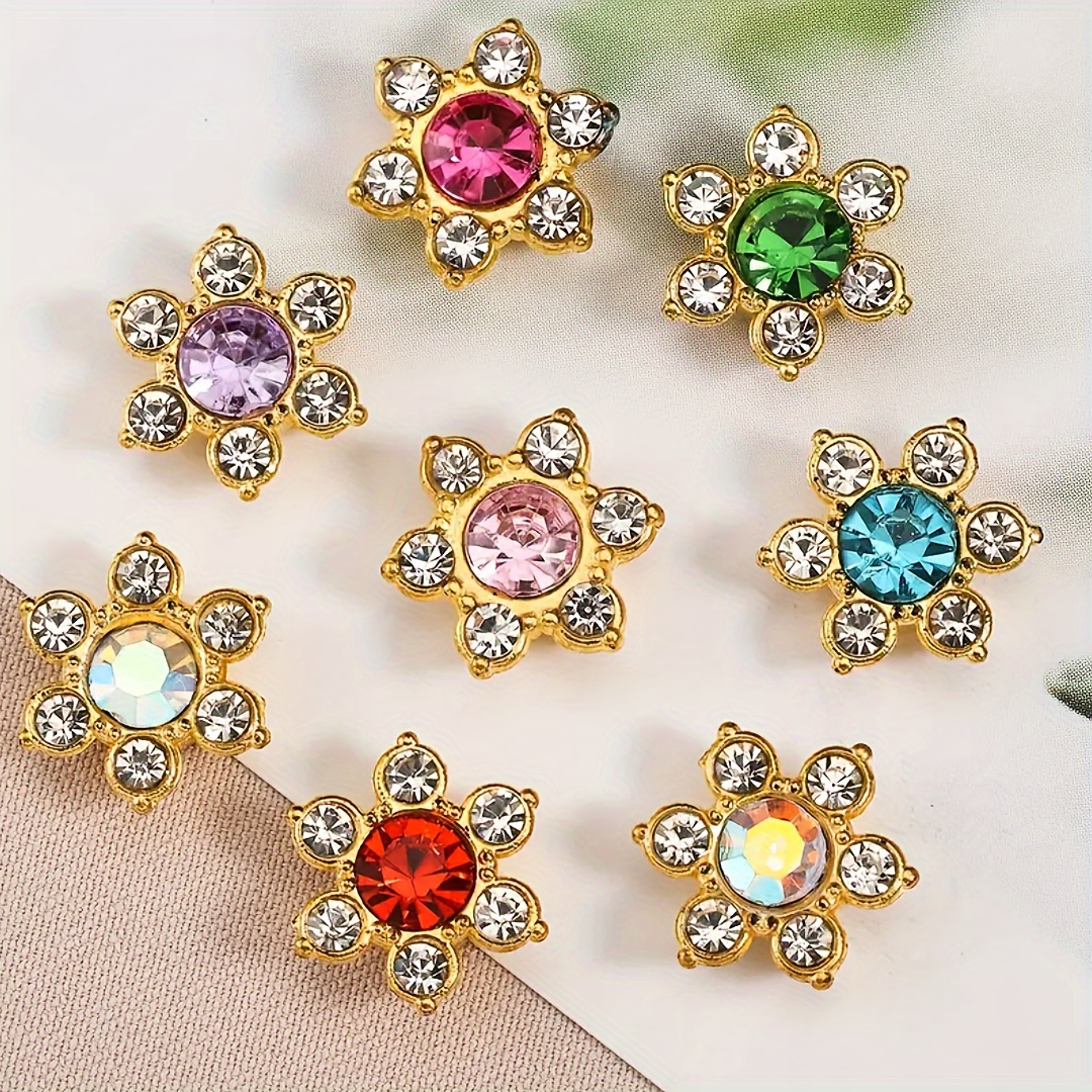 

100pcs Hex Floral Rhinestone Embellishments, Mixed Colors Flat Back Beads, Diy Sewing Craft & Brooch Supplies, Random Assorted Colors