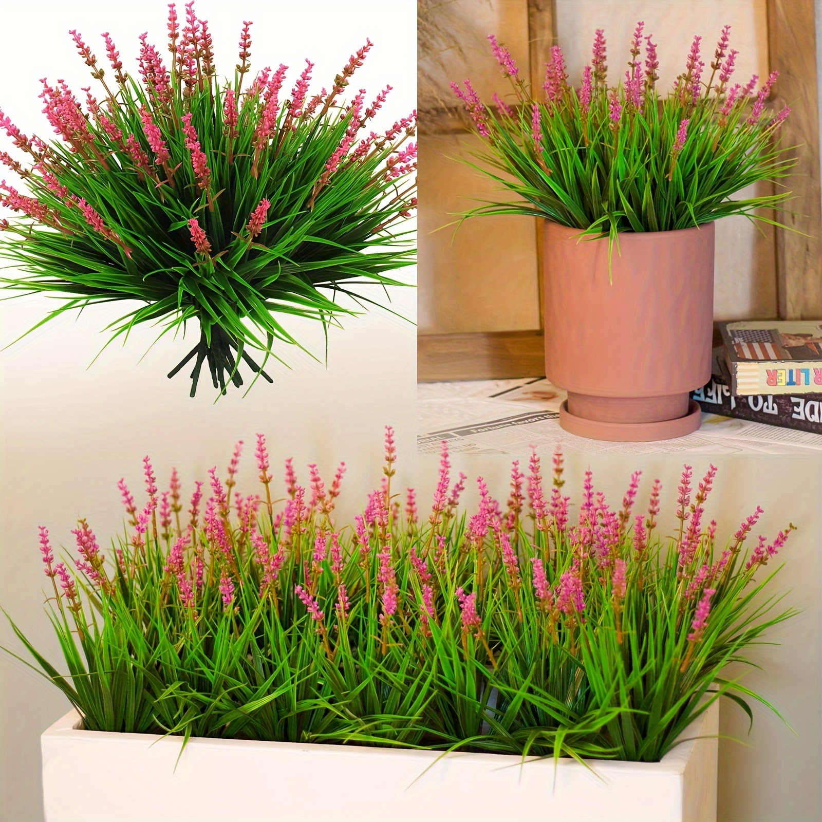 

12 Bundles Artificial Pink Plants, Outdoor Fake Monkey Grass With Flowers For Pot, Garden Verandah Decor For Window Garden Office Patio Hanging Planter Pathway Front Porch (grass With Flowers)