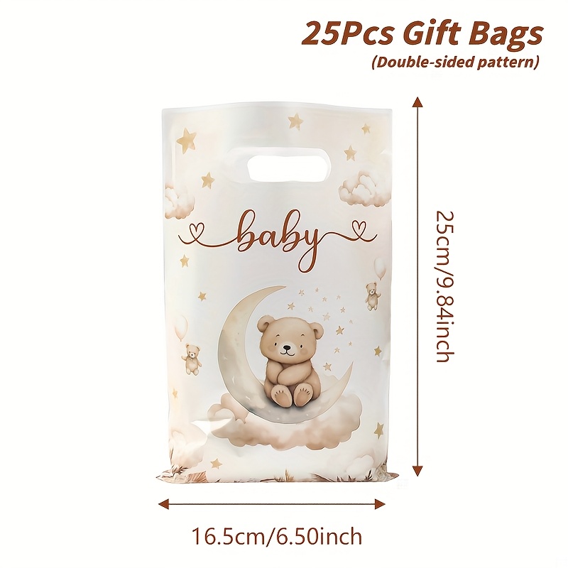 TEMU Gift For Her/him 10/25/50pcs, Baby Bear Theme Handheld Gift Bags, Cute Teddy Bear & Moon Double Side Pattern Packing Bags, Happy Birthday Party