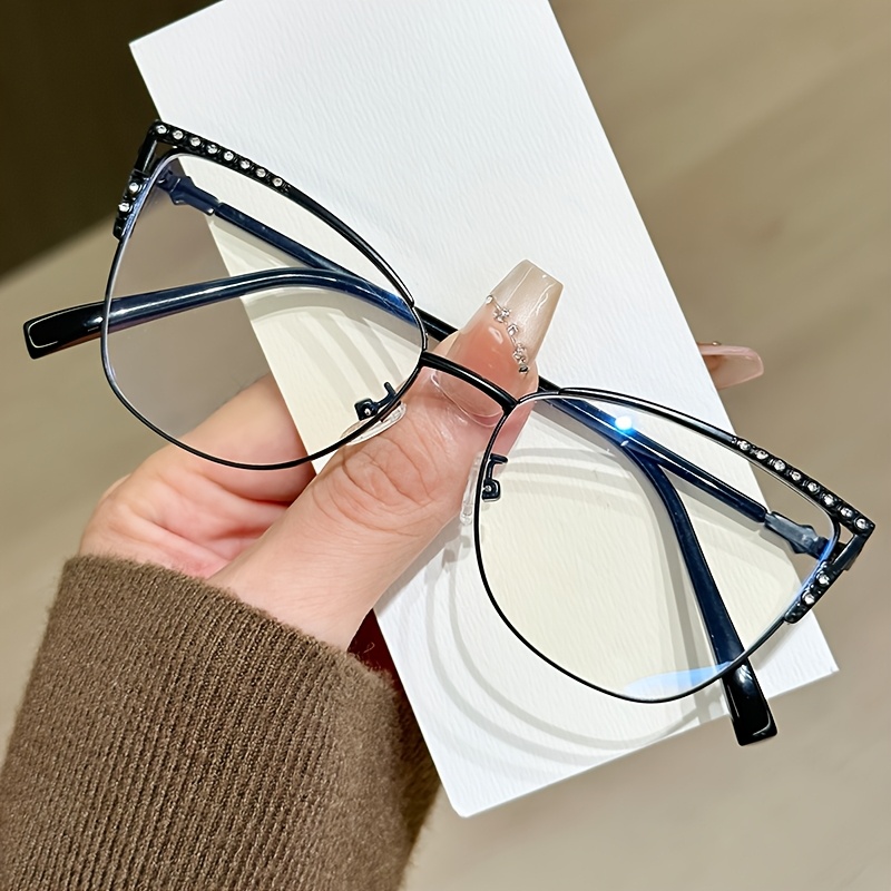 

Fashionable Oval Retro Golden Half-frame Glasses, High- Anti-blue Light Glasses