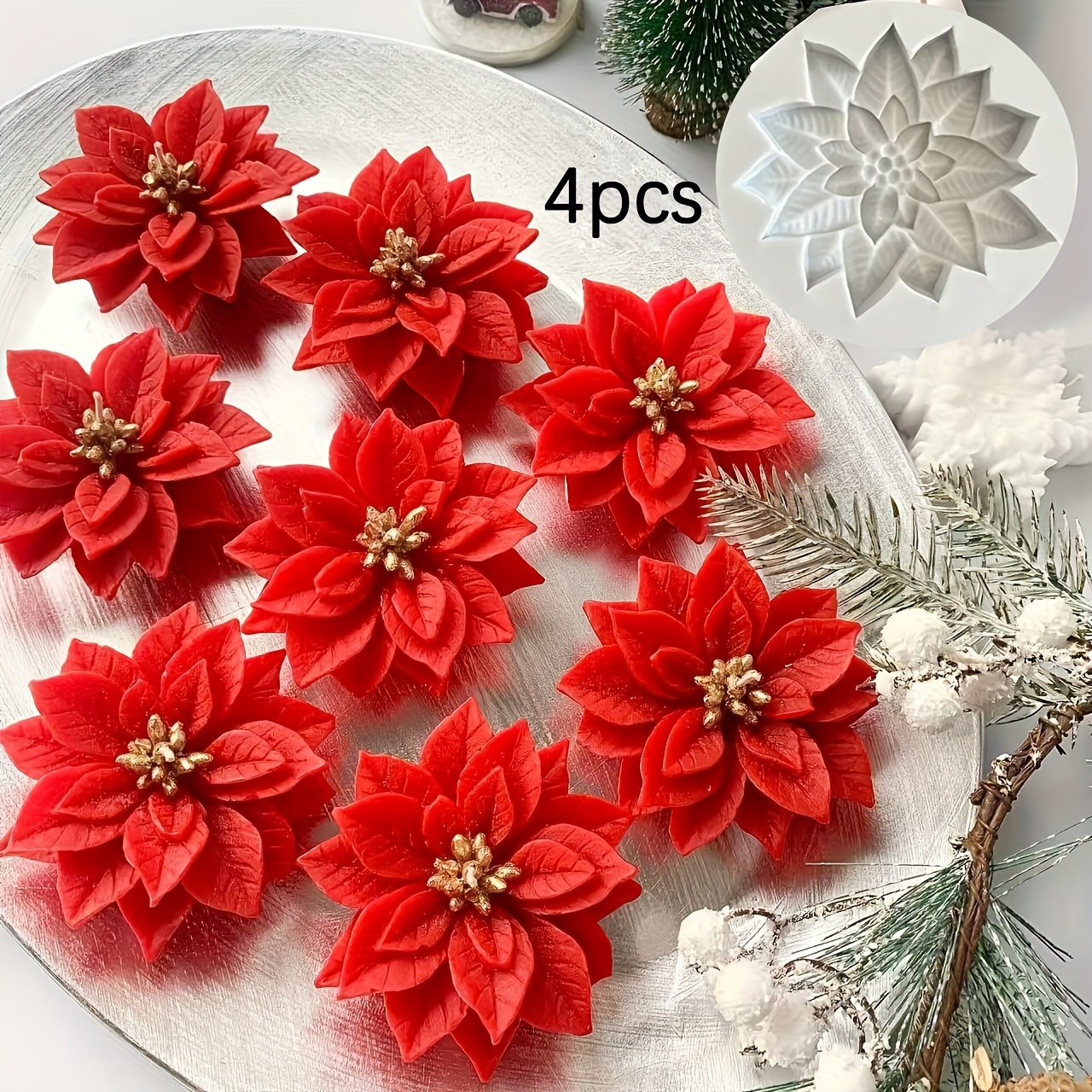 Image of 4pcs Christmas Holly Leaf Silicone Mold Set - Resin, Candle, Soap& Gypsum Moulds For Handmade Aromatherapy Crafts& Thanksgiving Gift