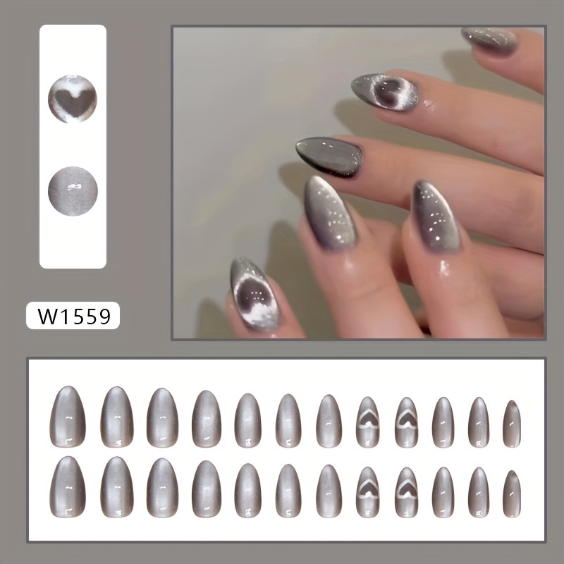 TEMU Chasing Light Cat Eye Wearable Nail Plate Foreign Trade Nail Plate Almond Shape Nail Art Plate In Style Love Nail Plate Almond Nail