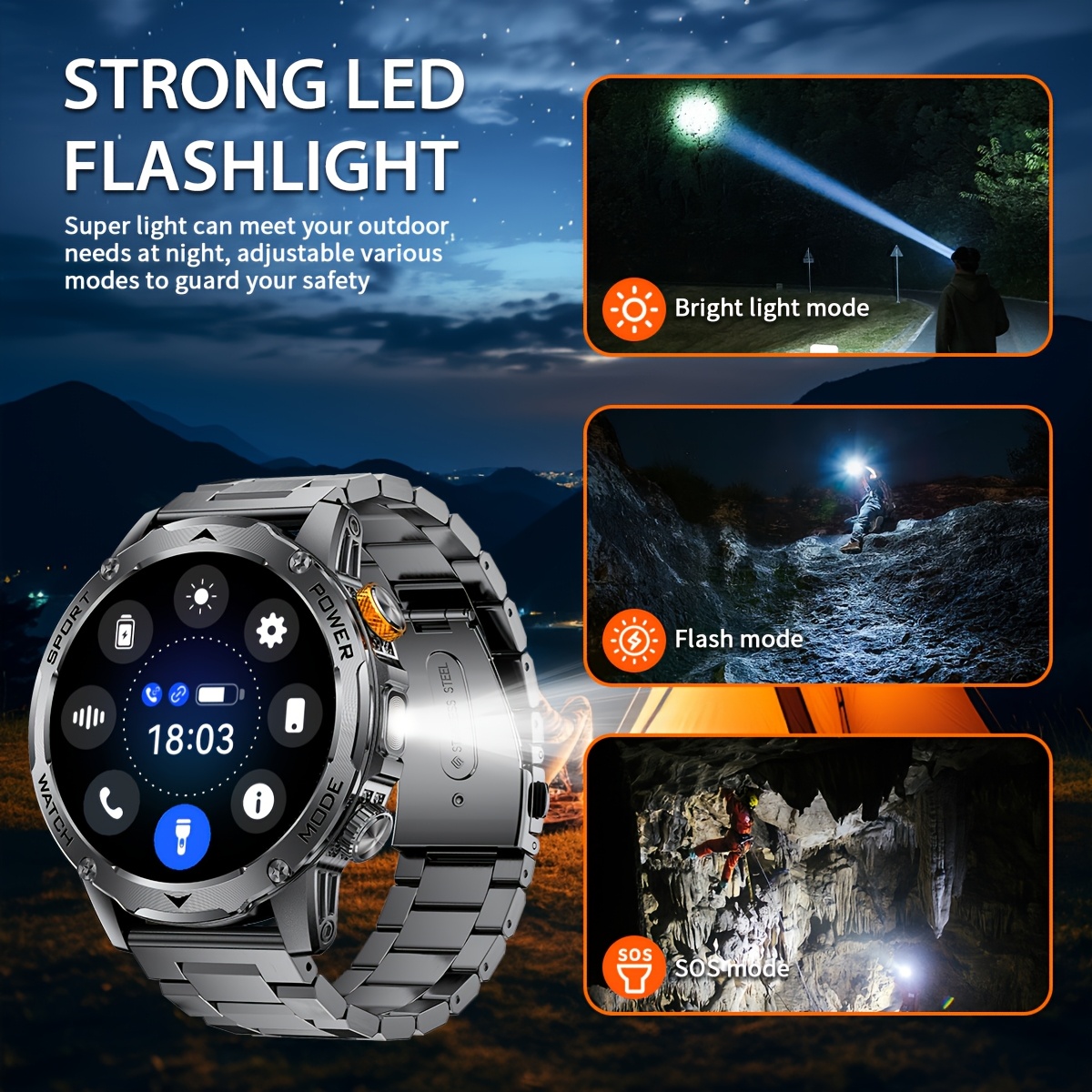 Montre Connectée Homme SIEMORL avec Plus de 50+ Jours d'Autonomie Ultra Longue Durée, Montre Intelligente HD de 4,45 cm avec Batterie de 1000 MAh/Fonction Téléphone/Plus de 110 Modes Sportifs/Surveillance du Sommeil, Montre Connectée Android IPhone Pédomètre 3 s Combinés avec Lampe de Poche