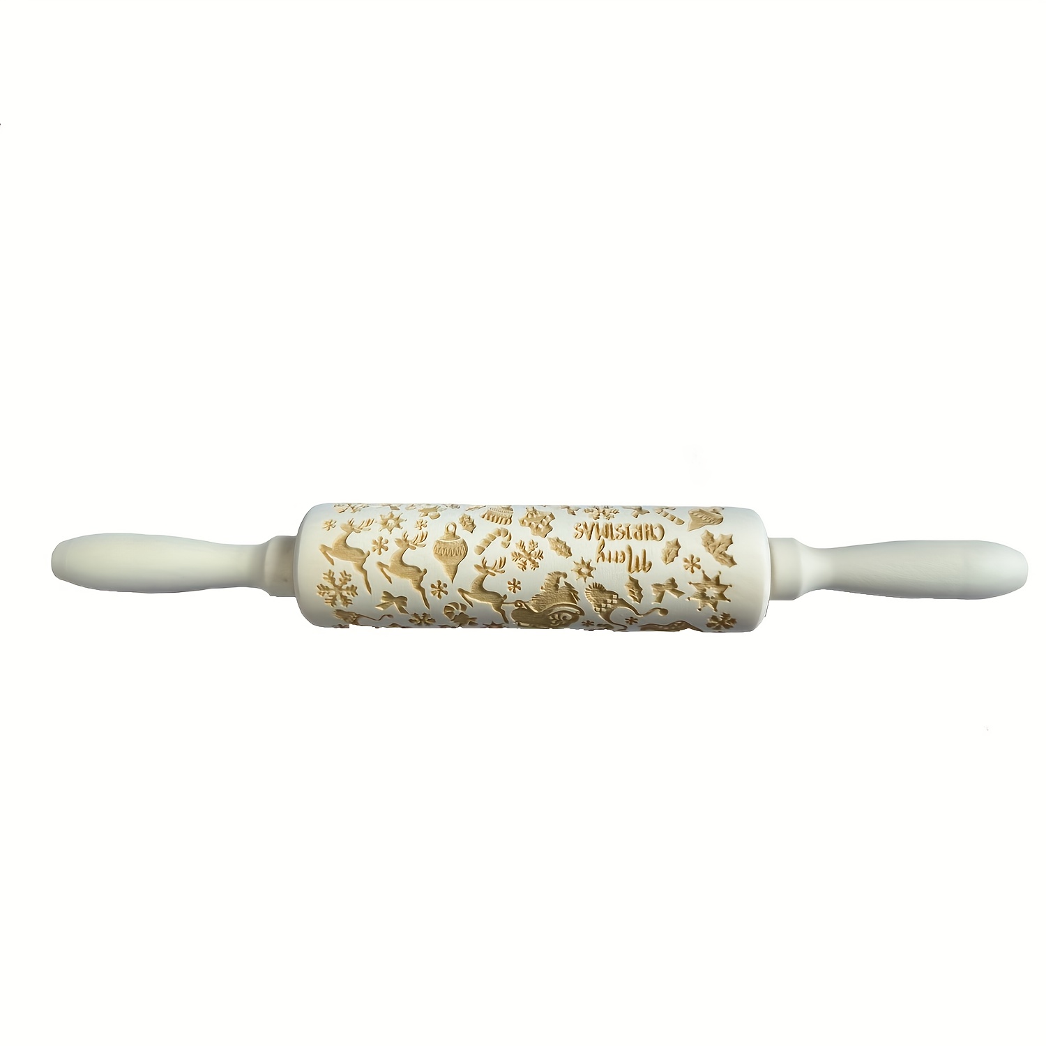 TEMU Halloween Special! 1pc Festive Wooden Rolling Pin With Christmas And Gingerbread For Man Designs - Perfect For Holiday Baking