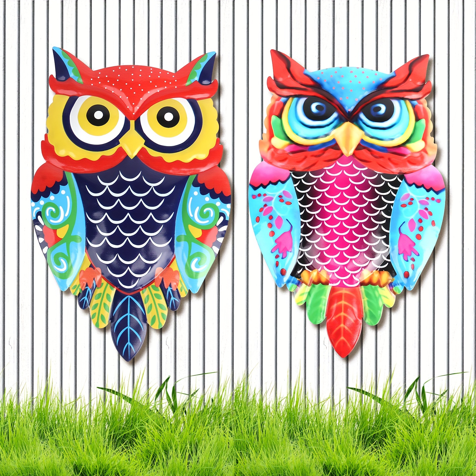 

2 Pcs Metal Yard Art Wall Decor Cute Owls For Outside Lawn Ornaments Fence Decorations Outdoor Wall Decorations