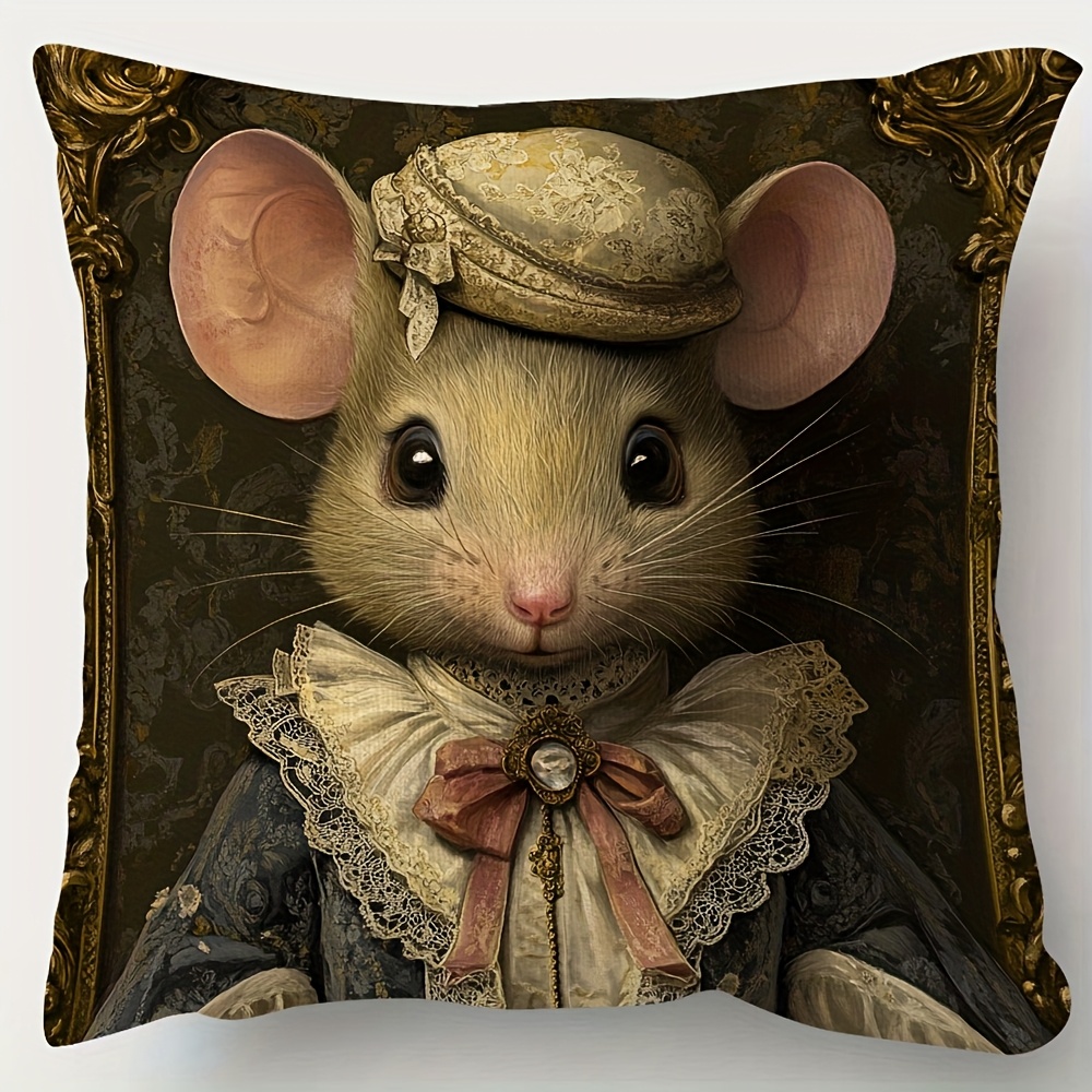 TEMU 1pc, Short Pillowcase, Victorian Mouse Pillow Covers, Double-sided Printing, 18inch*18inch, Suitable For Sofa, Living Room, Bedroom Home