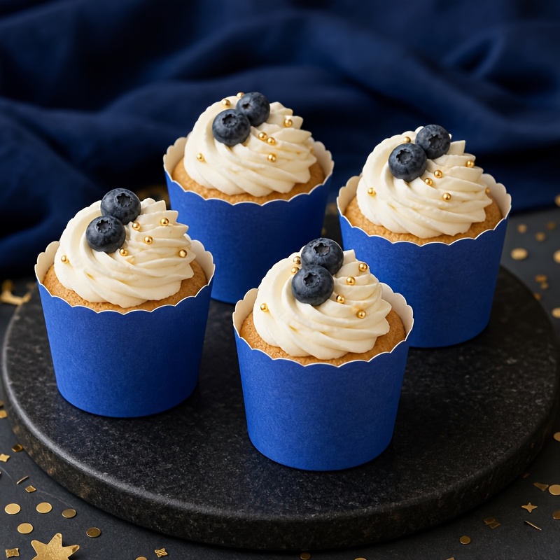 TEMU 25 pièces Emballages pour Muffins et Cupcakes Bleu Foncé
