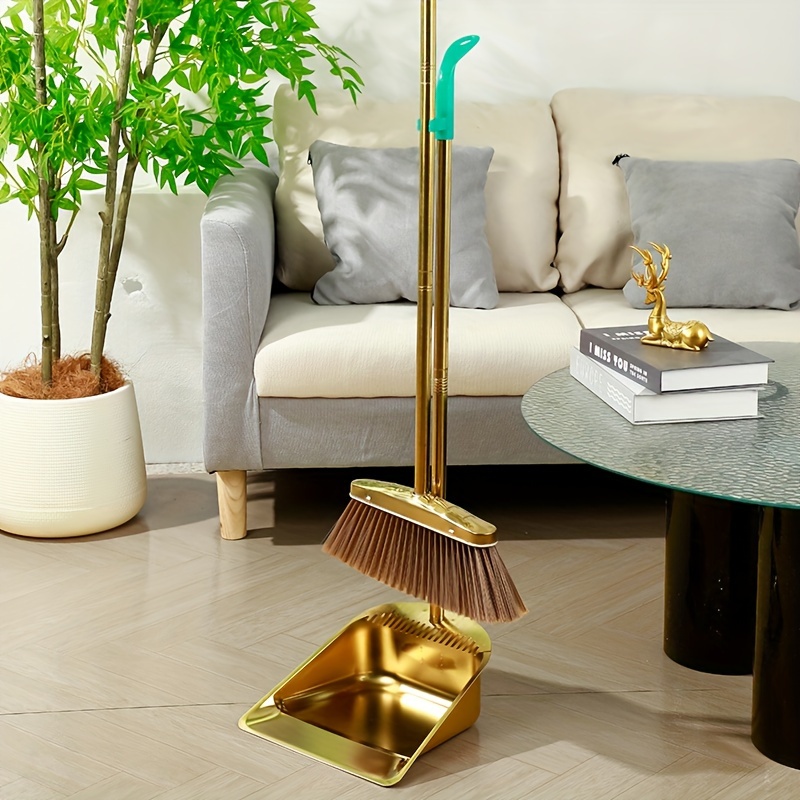 

Extra-long Golden Stainless Steel Broom And Dustpan Set - , For Cleaning In Bedrooms, Kitchens, Living Rooms, And Outdoors, , Broom