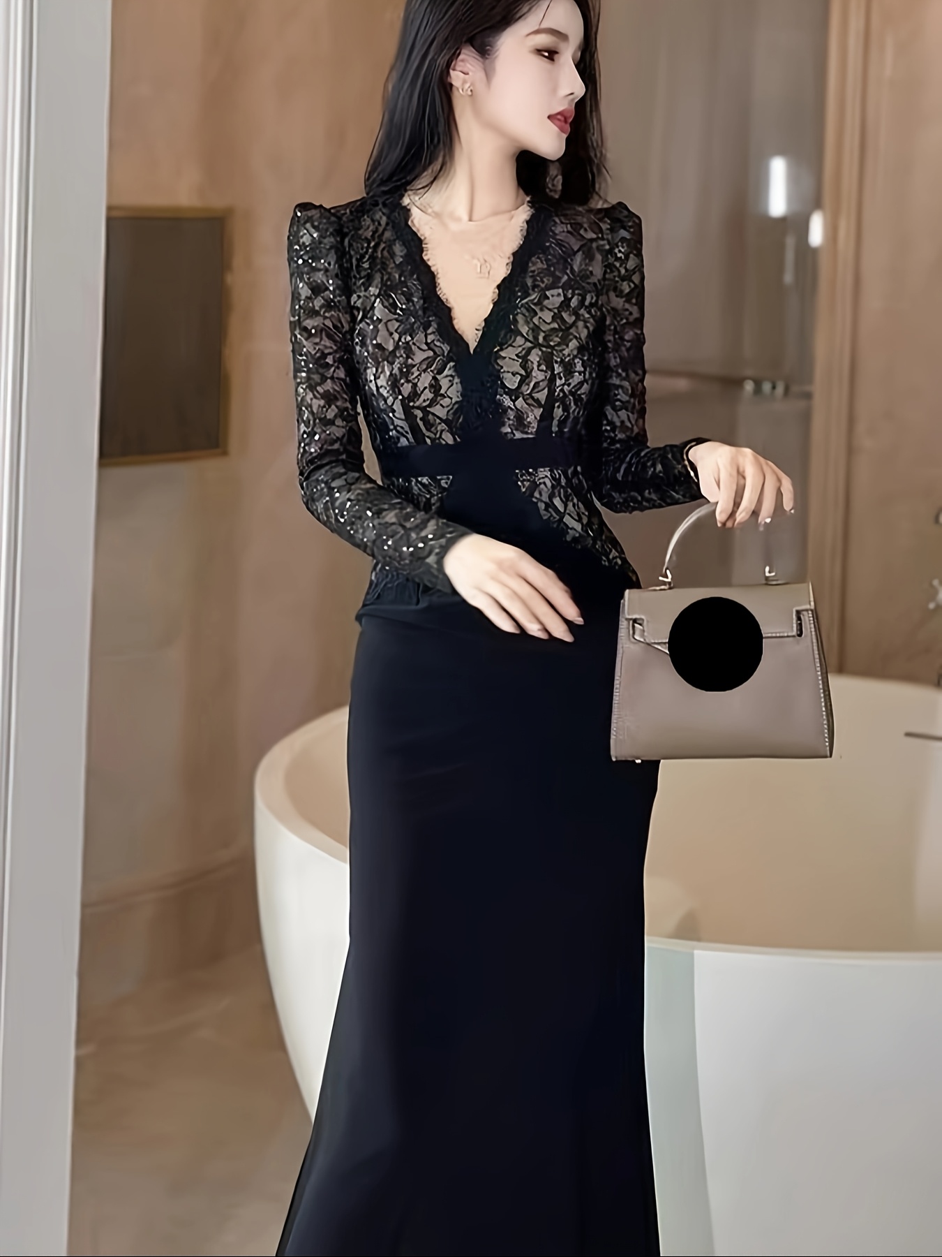 black bustier dresses White Black Lace Mermaid Wedding Dresses Long Sleeve Satin Bride Gown ﻿, Picture Color / 16 main image 0