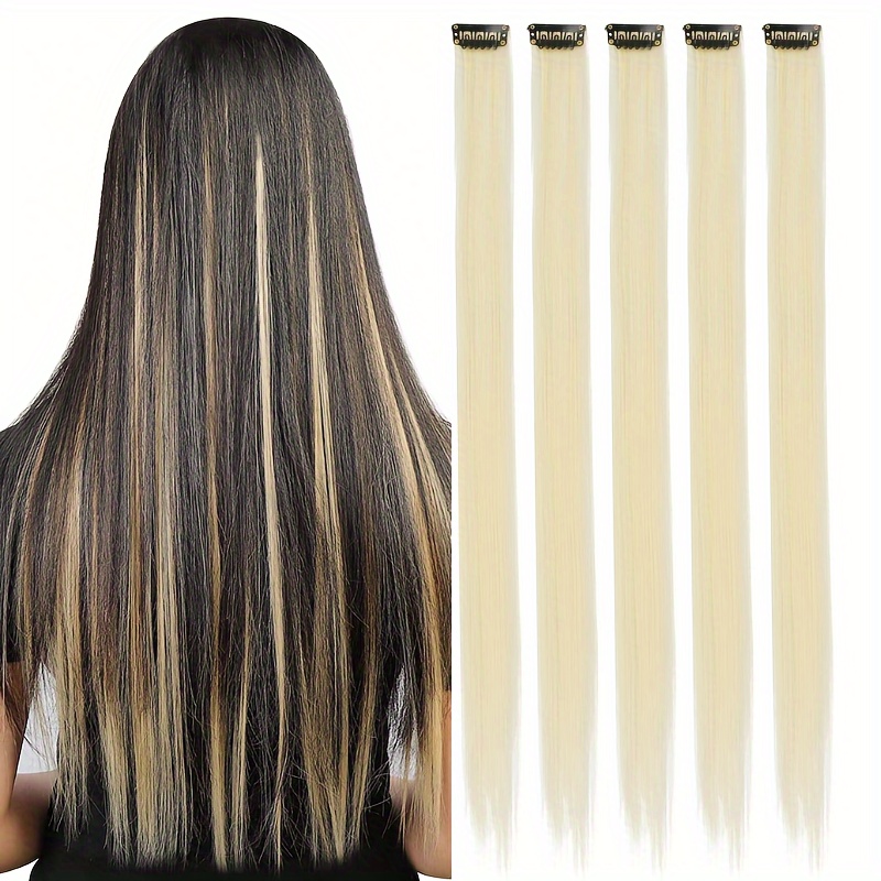 Image of 5pcs/set Synthetic Hair Extensions Clip In Hair Pieces Long Straight Hair Clips For Women Halloween Cosplay Party Christmas New Year Gift