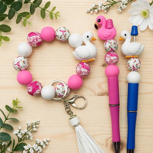 26pcs swan silicone molded loose beads series round beads suitable for jewelry decoration bead accessories for earrings necklaces bag chains phone charms makeup brushes and other diy craft materials ideal for easter holiday gifts